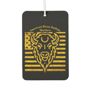 Bison With American Flag Background Car Air Freshener
