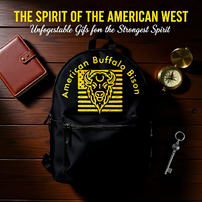 Bison With American Flag Background Printed Backpack (Creator Uploaded)