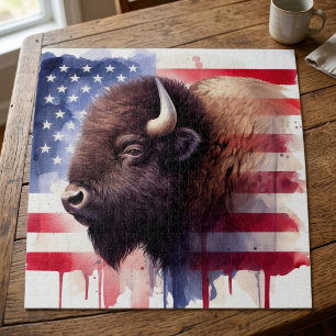 Bison with United States of America flag Jigsaw Puzzle