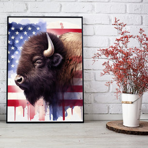 Bison with United States of America flag Photo Print