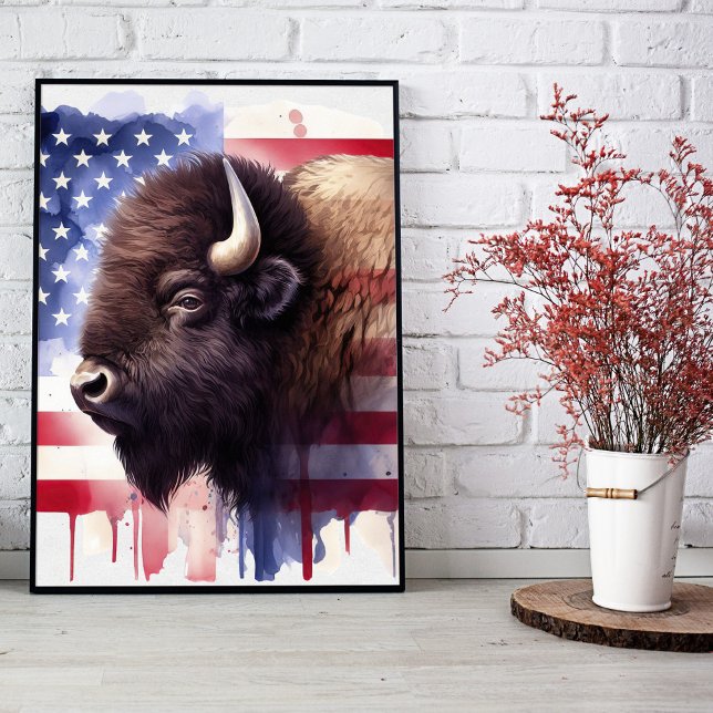 Bison with United States of America flag Photo Print (Creator Uploaded)