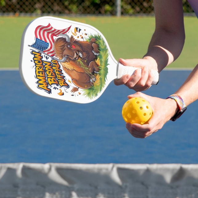 Bison with US Flag in Grass Pickleball Paddle (Insitu)