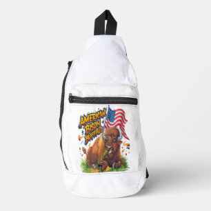 Bison with US Flag in Grass Sling Bag
