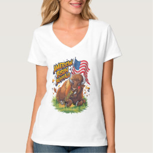Bison with US Flag in Grass T-Shirt