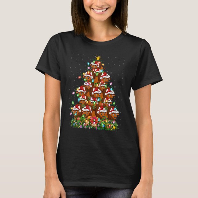 Bison   Xmas Lights Santa Bison Christmas Tree T-Shirt (Front)