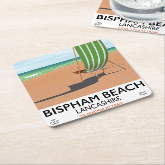 Bispham Beach Lancashire seaside poster Square Paper Coaster