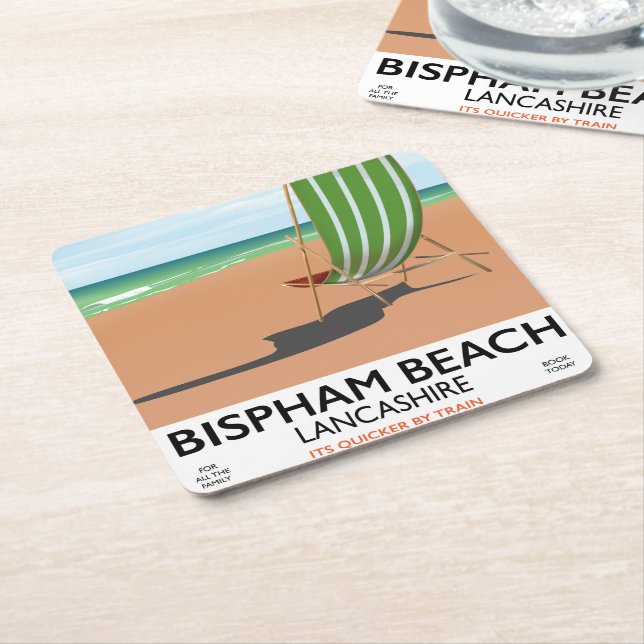 Bispham Beach Lancashire seaside poster Square Paper Coaster (Angled)