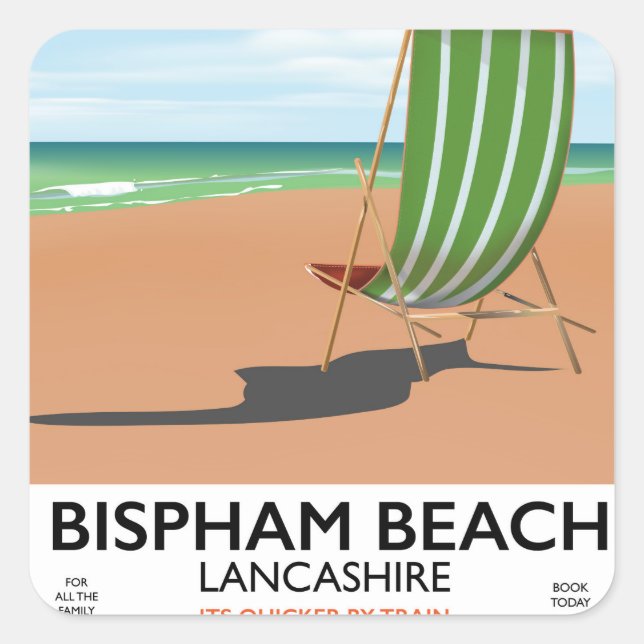 Bispham Beach Lancashire seaside poster Square Sticker (Front)