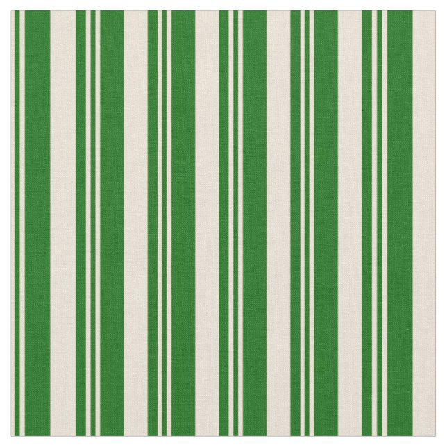 Bisque and Dark Green Coloured Stripes Fabric (Close Up)