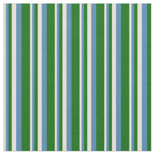 Bisque, Blue, and Dark Green Stripes Pattern Fabric
