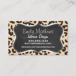 Bisque Colour Leopard Print; Retro Chalkboard Business Card