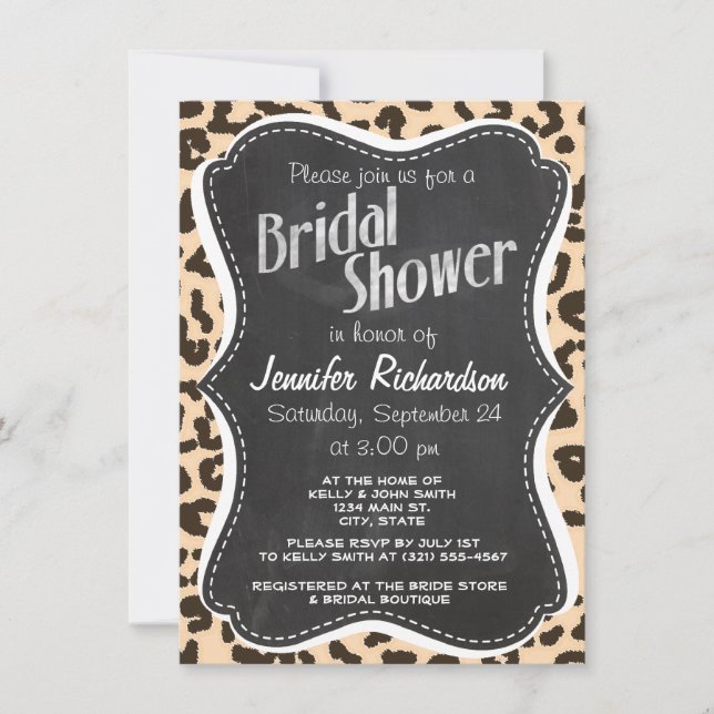 Bisque Colour Leopard Print; Retro Chalkboard Invitation (Front)