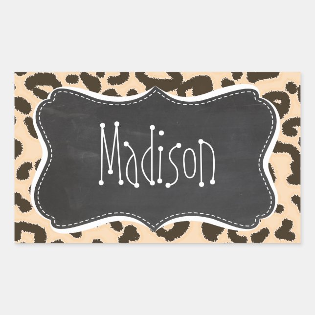 Bisque Colour Leopard Print; Retro Chalkboard Rectangular Sticker (Front)