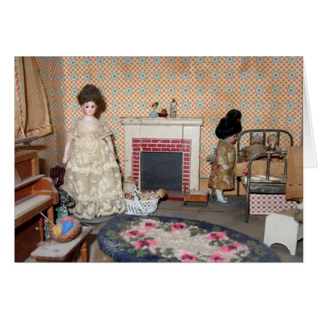 Bisque Dolls by Fireplace Card - Blank (Front Horizontal)
