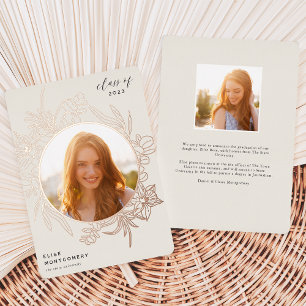Bisque   Floral Foil Photo Graduation Announcement