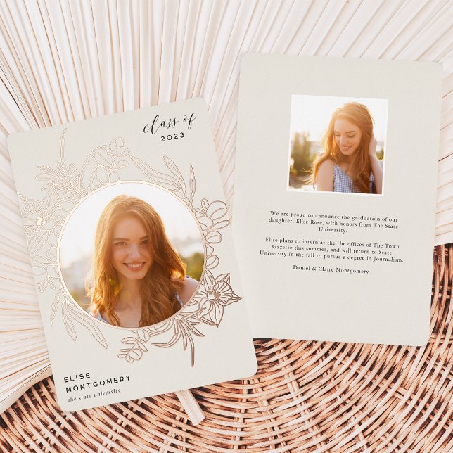 Bisque | Floral Foil Photo Graduation Announcement (Creator Uploaded)