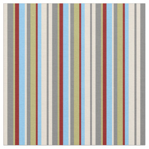 Bisque, Grey, Khaki, Red & Light Sky Blue Lines Fabric