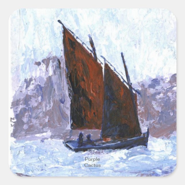 Bisquine Sail Boat Square Sticker (Front)