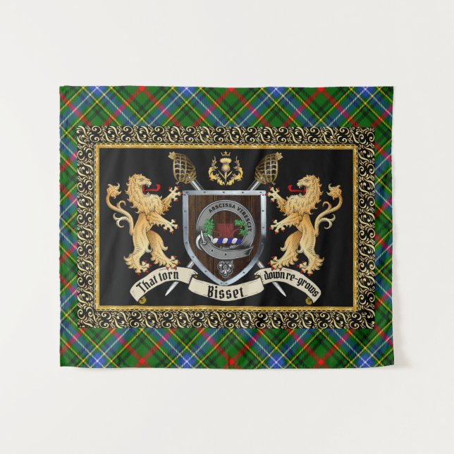 Bisset Clan Badge & Motto w/Lions Tapestry (Front (Horizontal))