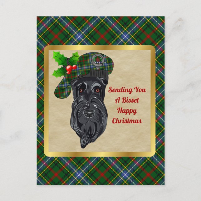 Bisset Clan Badge & Tartan Christmas Postcard (Front)