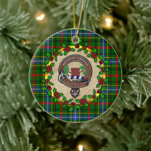 Bisset Clan Badge & Tartan Personalised Xmas Ceramic Tree Decoration