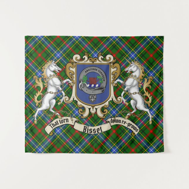 Bisset Clan Badge & Unicorns w/Tartan    Tapestry (Front (Horizontal))