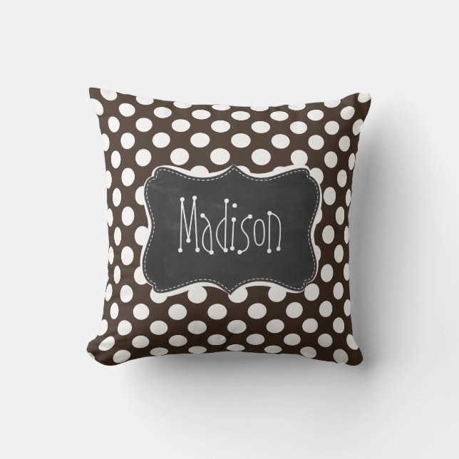 Bistre Brown Polka Dots; Retro Chalkboard Cushion (Front)