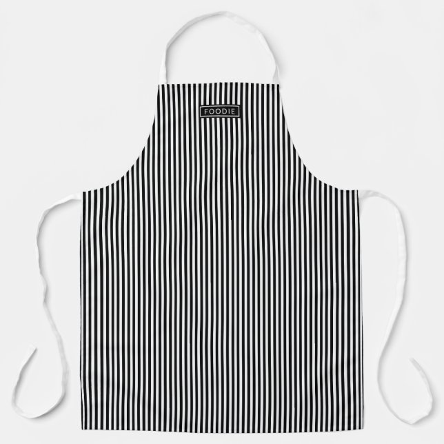 Bistro Foodie Black And White Café Stripe Pattern Apron (Front)