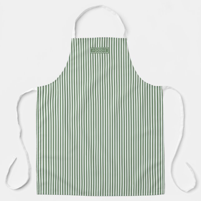Bistro Foodie Green Ivy Café Stripe Pattern Apron (Front)