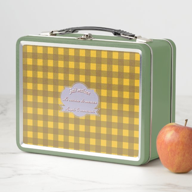 Bistro French yellow and brown tiles Metal Lunch Box (In Situ)