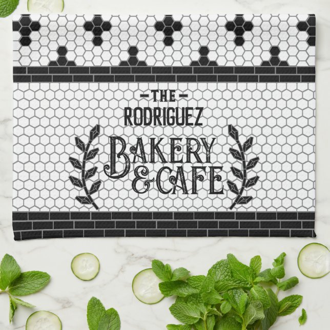 Bistro Tile Personalised Kitchen Towel (Folded)