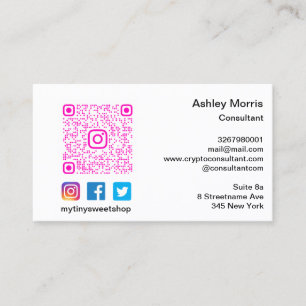 Bit Me Pink QR Code Logo Social Media White Business Card