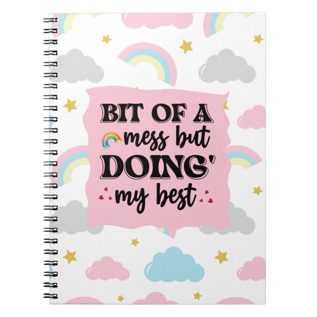 "Bit of a Mess" Cute Cloud & Rainbow Notebook (Front)