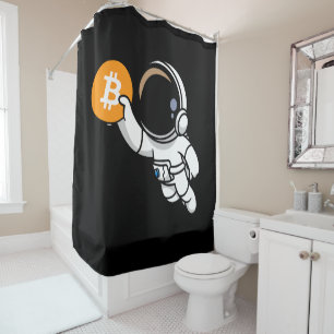 Bitcoin Astronaut Crypto Investor Cartoon Graphic Shower Curtain