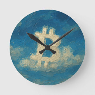 Bitcoin Blue Sky (Oil, Style: 3) Round Clock