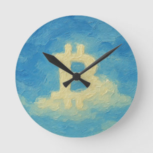 Bitcoin Blue Sky (Oil, Style: 4) Round Clock