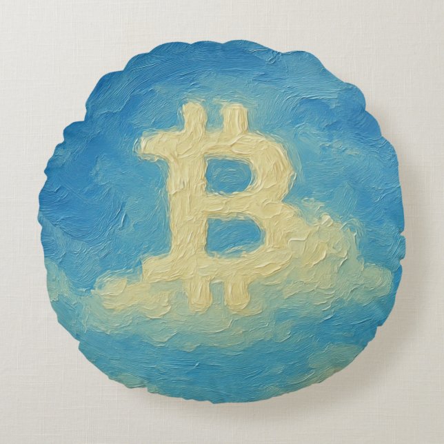 Bitcoin Blue Sky (Oil, Style: 4) Round Cushion (Front)