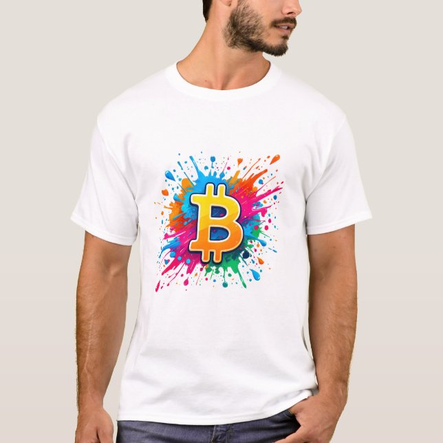 Bitcoin BTC Cryptocurrency logo Colour Splash T-Shirt (Front)