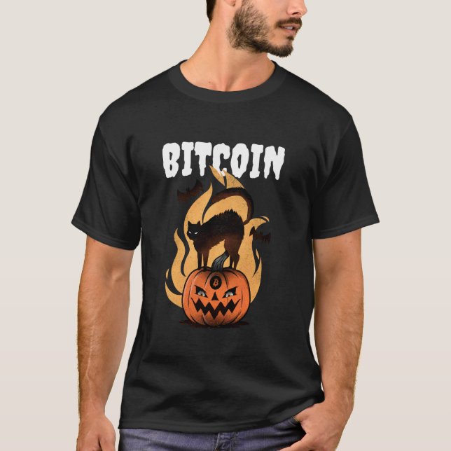 Bitcoin (BTC Statement & Halloween Pumpkin Cat Gra T-Shirt (Front)