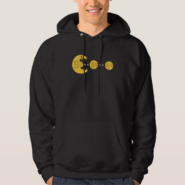 Bitcoin chases and eats the dollar euro for crypto hoodie (Front)