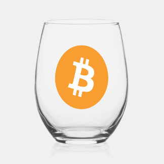 Bitcoin Cryptocurrency Logo Stemless Wine Glass
