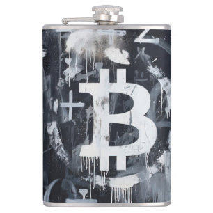 Bitcoin Currency Street Art (Black Painting No. 1) Hip Flask