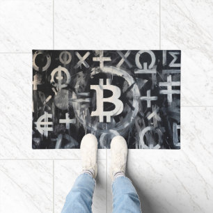 Bitcoin Currency Street Art (Black Painting No. 4) Doormat