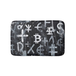 Bitcoin Currency Street Art (Black Painting No. 6) Bath Mat