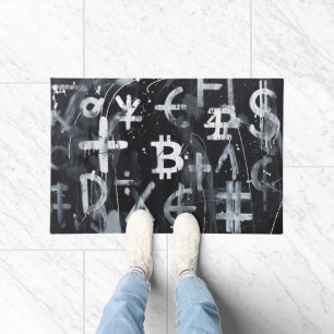 Bitcoin Currency Street Art (Black Painting No. 6) Doormat