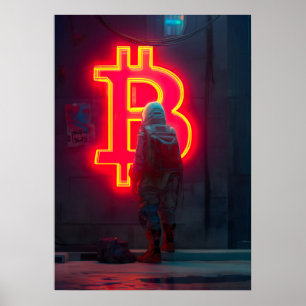 Bitcoin Cyber City Neon Symbol Poster