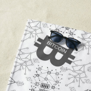Bitcoin Digital Cryptocurrency White Black Beach Towel
