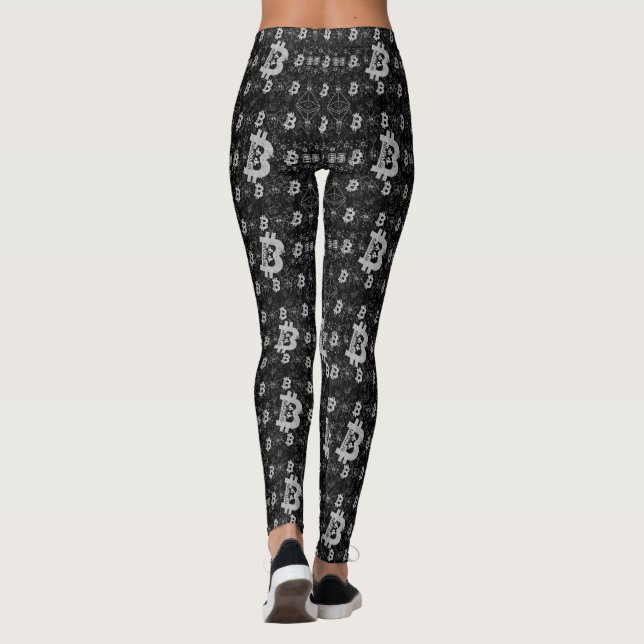 Bitcoin Digital Money Black Cryptocurrency  Leggings (Back)