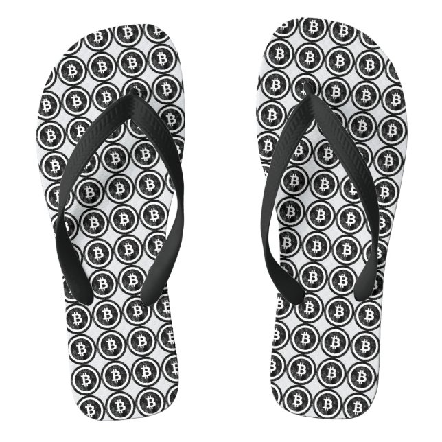 Bitcoin Distressed Black Coin Logo  Flip Flops (Footbed)