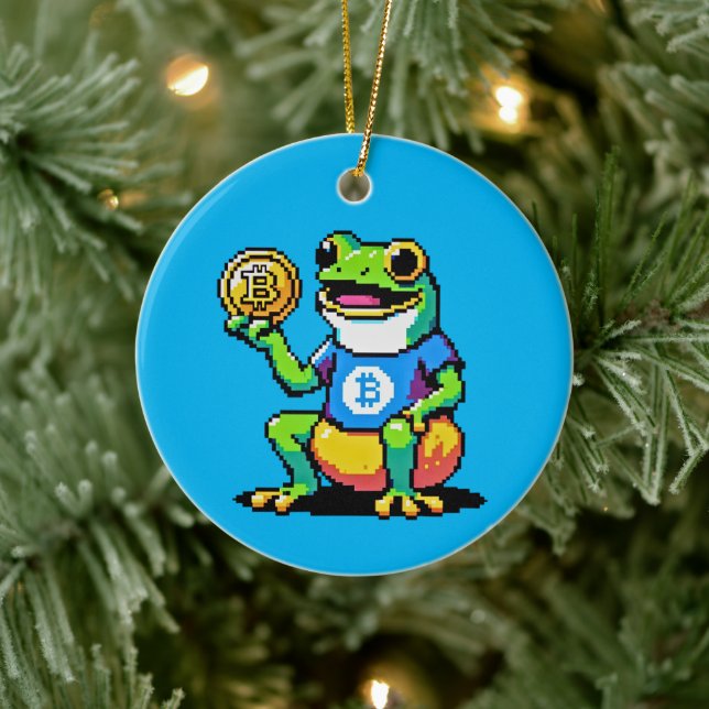 Bitcoin Frog - 8-Bit Crypto Journey Ceramic Tree Decoration (Tree)